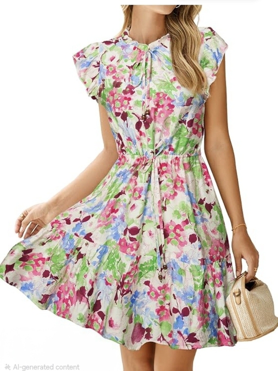 Simplee Apparel Dresses & Skirts - Floral Tie-Waist Summer Dress in Multi-Color